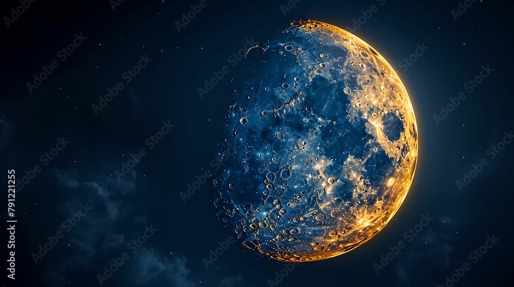 Obraz premium Celebrate Eid al-Fitr with a beautiful moon illustration (dark blue).