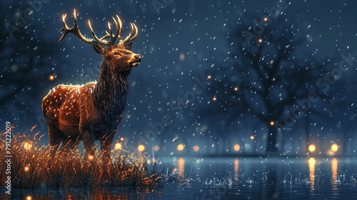 illustration of a deer in the rain flat style