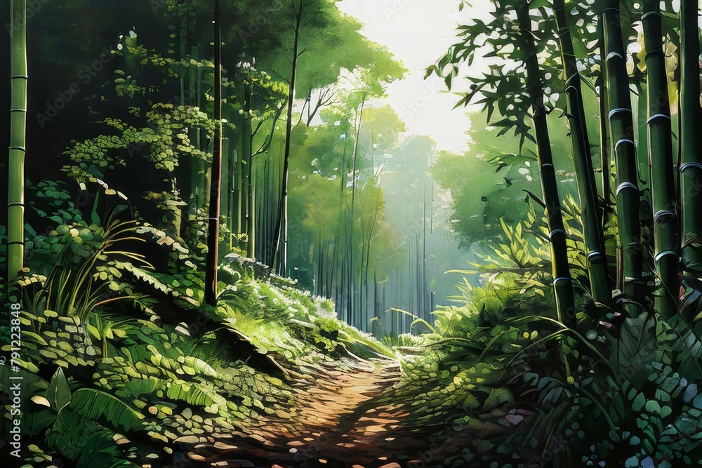 Fototapeta premium Bamboo forest in the morning mist. Natural background and wallpaper