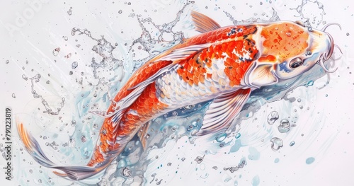 Sketch a detailed full-body close-up of a koi fish