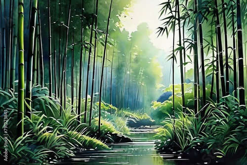 Bamboo forest in the morning mist. Natural background and wallpaper