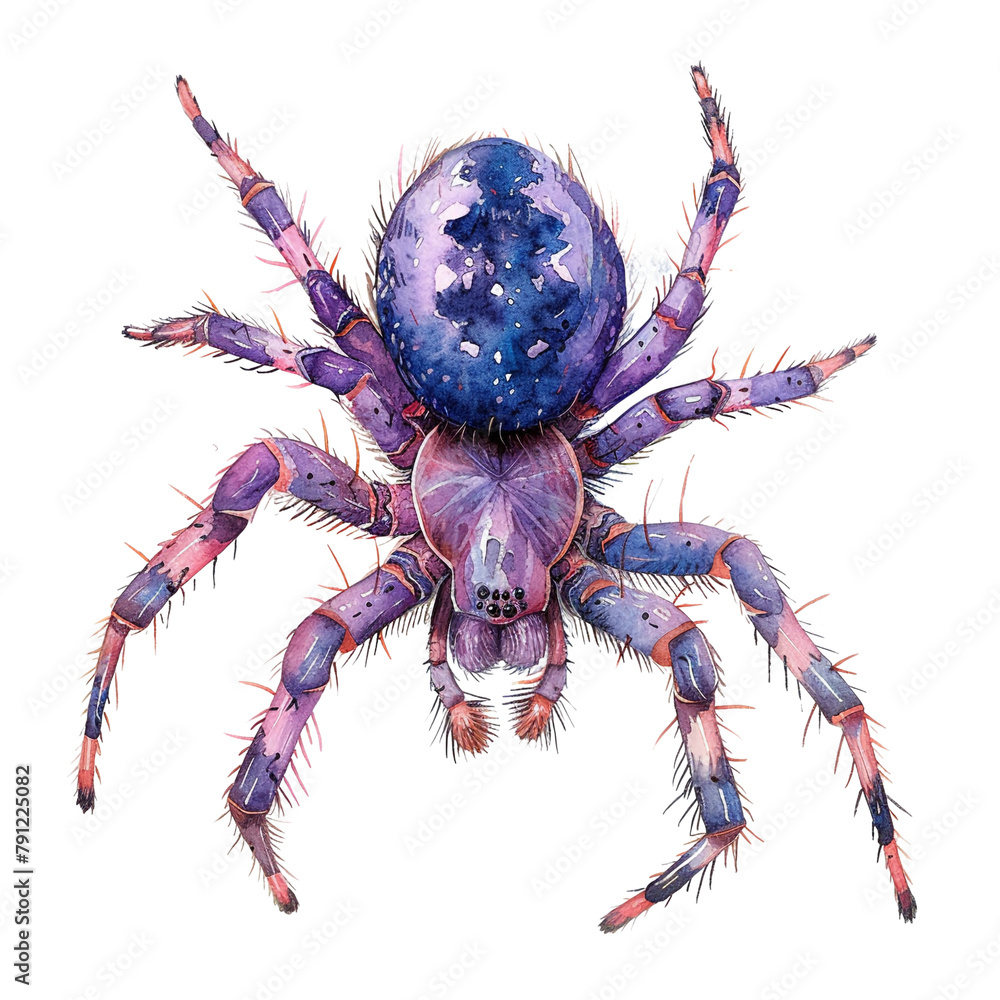 Obraz premium A colorful spider with a purple body and blue legs