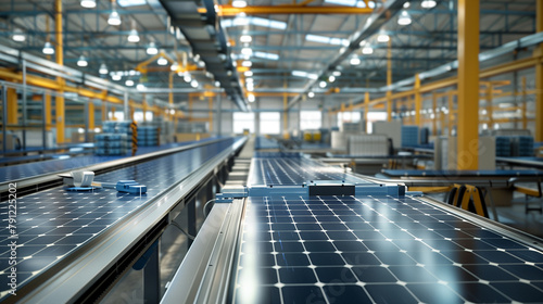 solar panels assembly line in manufacturing factory, solar panel production 