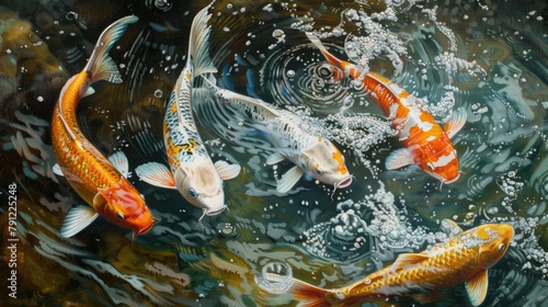 Movement of Koi Fish and Energy of Lucky Fish on the Water Surface