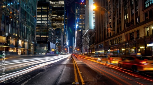 Long exposure photo of a city street with light trail. Generate AI image