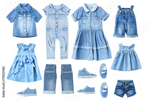 Collection of Blue Dress Two Shirts Shoes a Skirt Isolated on Transparent Background