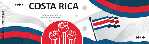 Costa Rica national day banner with flag colors background, creative independence day banner with raising hand. Poster, card, banner, template, for Celebrate annual..eps photo