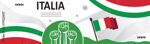 Italia national day banner design. Italian flag Color Background.creative independence day banner with raising hand. Poster, card, banner, template, for Celebrate annual..eps