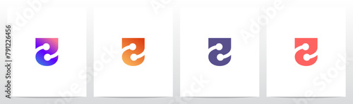 Circle Curve Nodes Swoosh Letter Initial Logo Design U
