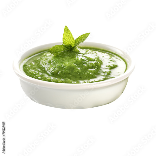 Amazing Mint Chutney Isolated On White Background