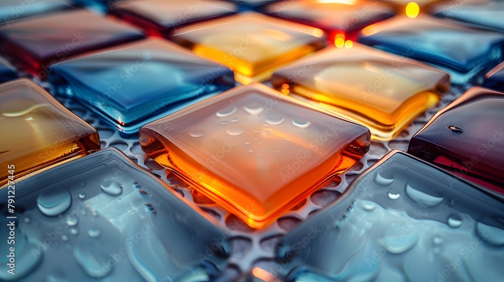 Colorful Mosaic Glass Tiles with Water Droplets, Close-up Background Texture Colorful Mosaic Glass Tiles with Water Droplets, Close-up Background Texture