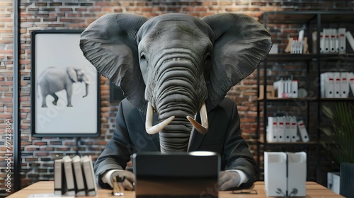 ELEPHANT IN SUIT IN THE OFFICE