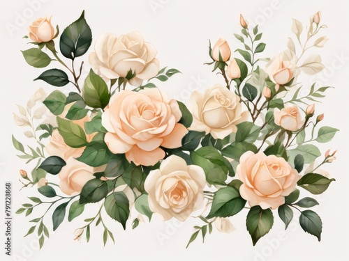 white rose decoration in watercolor style