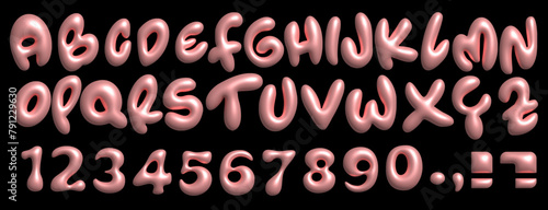 Baloon 3D pink bubble font in Y2K style. Playful design inspired by 2000s or 90s, inflated letters. Trendy English type. Realistic vector illustration