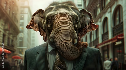 ELEPHANT IN SUIT IN THE CITY