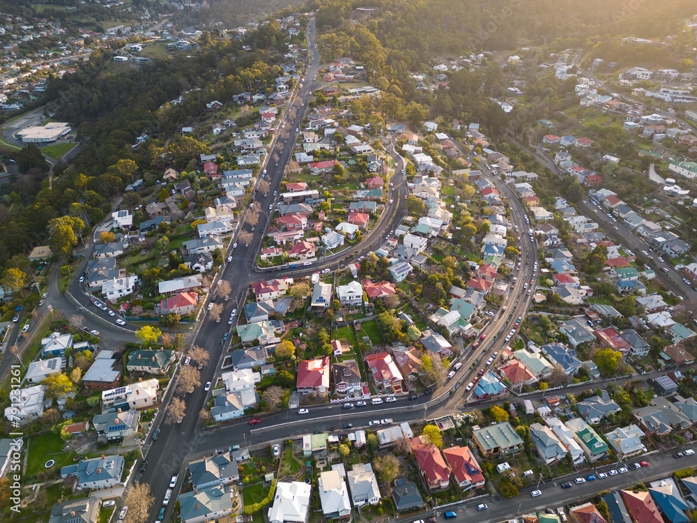 Hobart, Australia: Aerial view of a residential district of Hobart, Tasmania main city in Australia