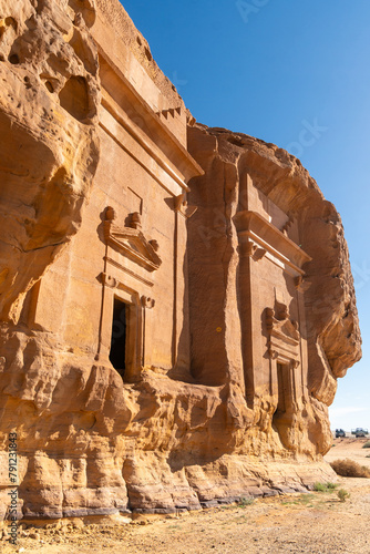 Al Ula, Saudi Arabia: The amous tombs of the Nabatean civilization, Al-Ula being their second largest city after Petra, at the Madain Saleh site in the Saudi Arabia desert photo