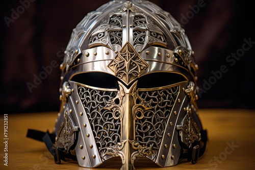 Helmet Grille: Feature the grille or faceplate of a warrior's helmet.