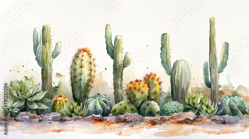 cactus illustration painted with watercolors