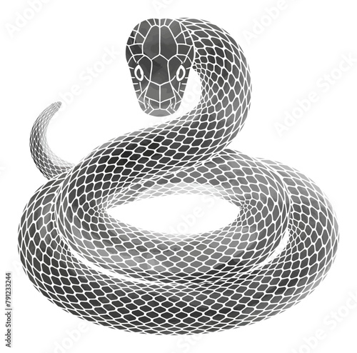 年賀状に使える巳年_とぐろを巻く蛇の水墨画風イラスト