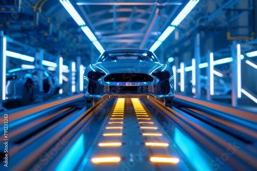 A futuristic robotic conveyor belt transporting car photo