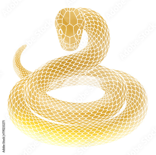 年賀状に使える巳年_とぐろを巻く金色の蛇のイラスト