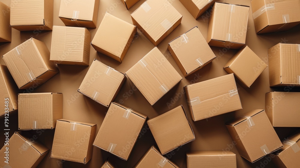 Multiple cardboard boxes on beige background Multiple cardboard boxes on beige background