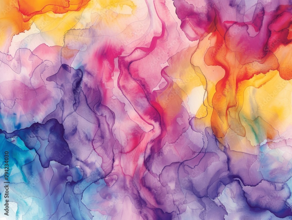 Abstract watercolor seamless pattern, close-up with a focus on fluid color transitions, perfect for retro-inspired banners