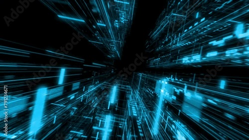 Seamless loop of abstract futuristic technological background, floating circuits, digital abstract virtual fiber optic network system illustration digital seamless 3D render loop video