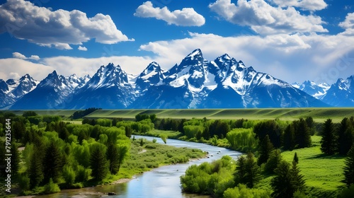 Panoramic view of the Grand Teton National Park, Wyoming