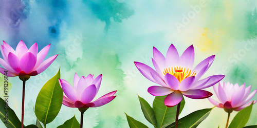 Champa Flower in worship in front of a watercolor background with copy space