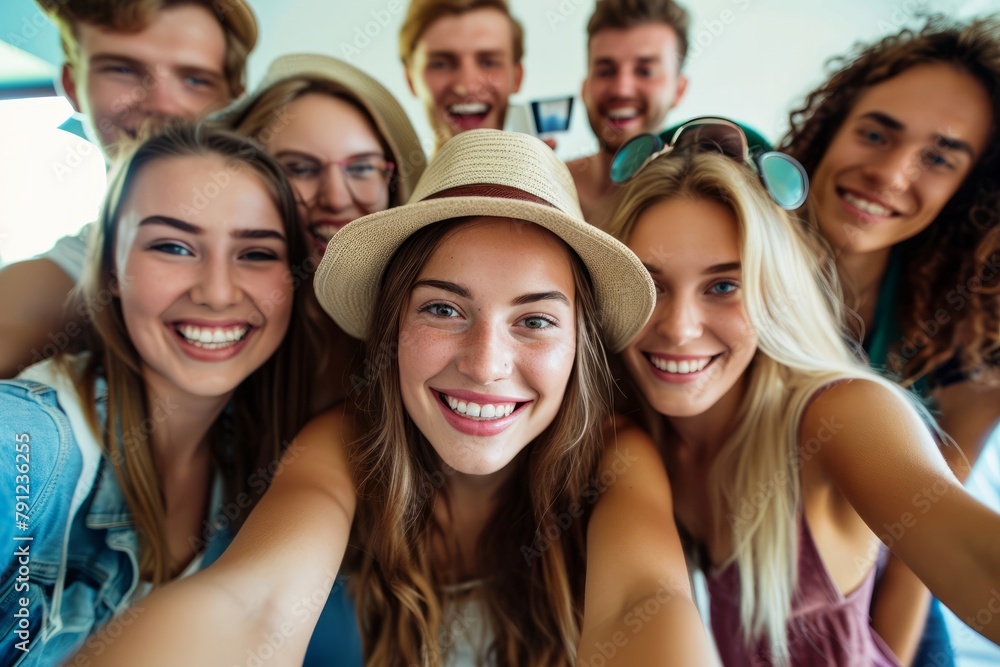 Portrait of a group of young people taking a selfie together. Portrait of a group of young people taking a selfie together.