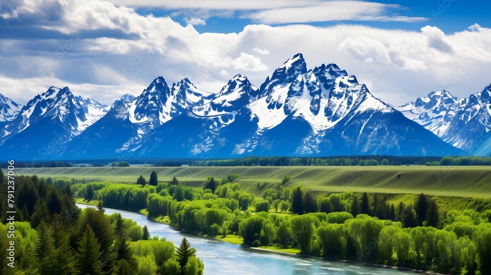 Panoramic view of the Teton National Park, Wyoming, USA