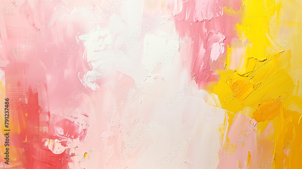 Sunny Abstract Canvas: Bright Pink and Yellow Brushstrokes - Optimistic Art for Joyful Spaces and Creative Design