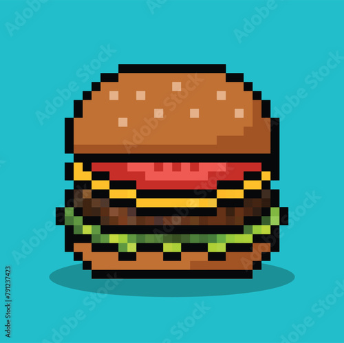 Burger in 8 bit pixel art. Burger pixel in vector.