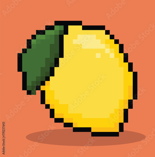 Lemon in 8 bit pixel art. Lemon pixel in vector
