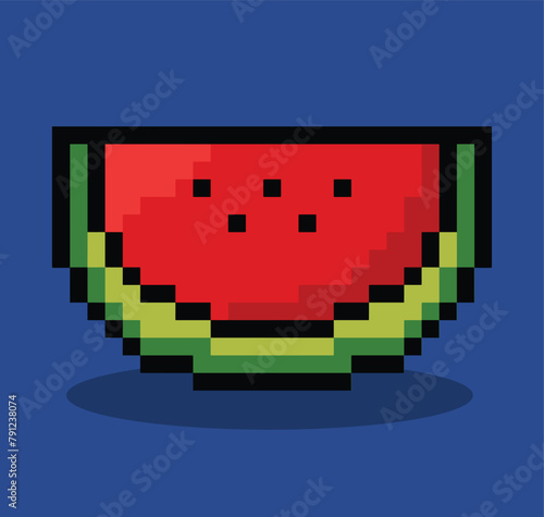Watermelon in 8 bit pixel art. Watermelon pixel in vector.