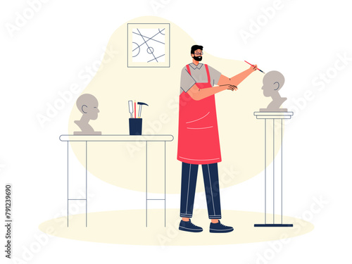 Artists sculpt statues. Craft vector illustration