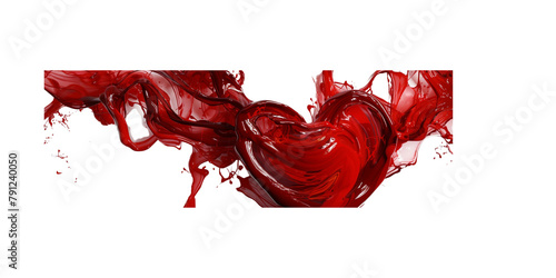 red heart is depicted in an abstract, fluid manner with swirling lines and splashes of color that create the appearance of liquid flow or movement. The background is white