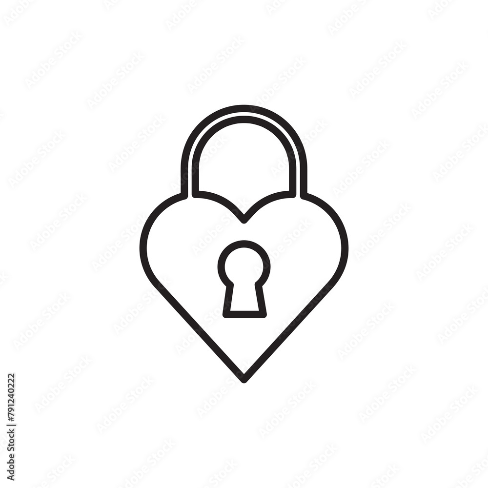 lock in the shape of a heart icon, Valentine's Day elements liner illustration on white background..eps lock in the shape of a heart icon, Valentine's Day elements liner illustration on white background..eps
