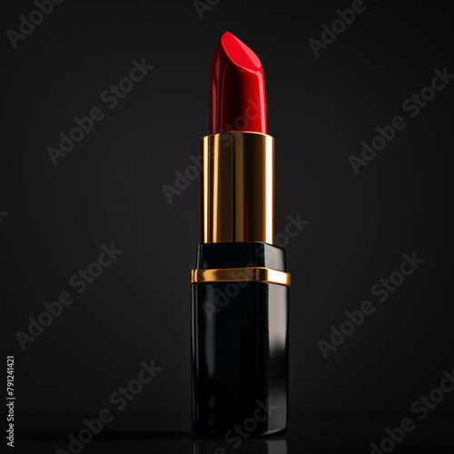 Red lipstick on a red background. 3d rendering. Mockup. Generative AI photo