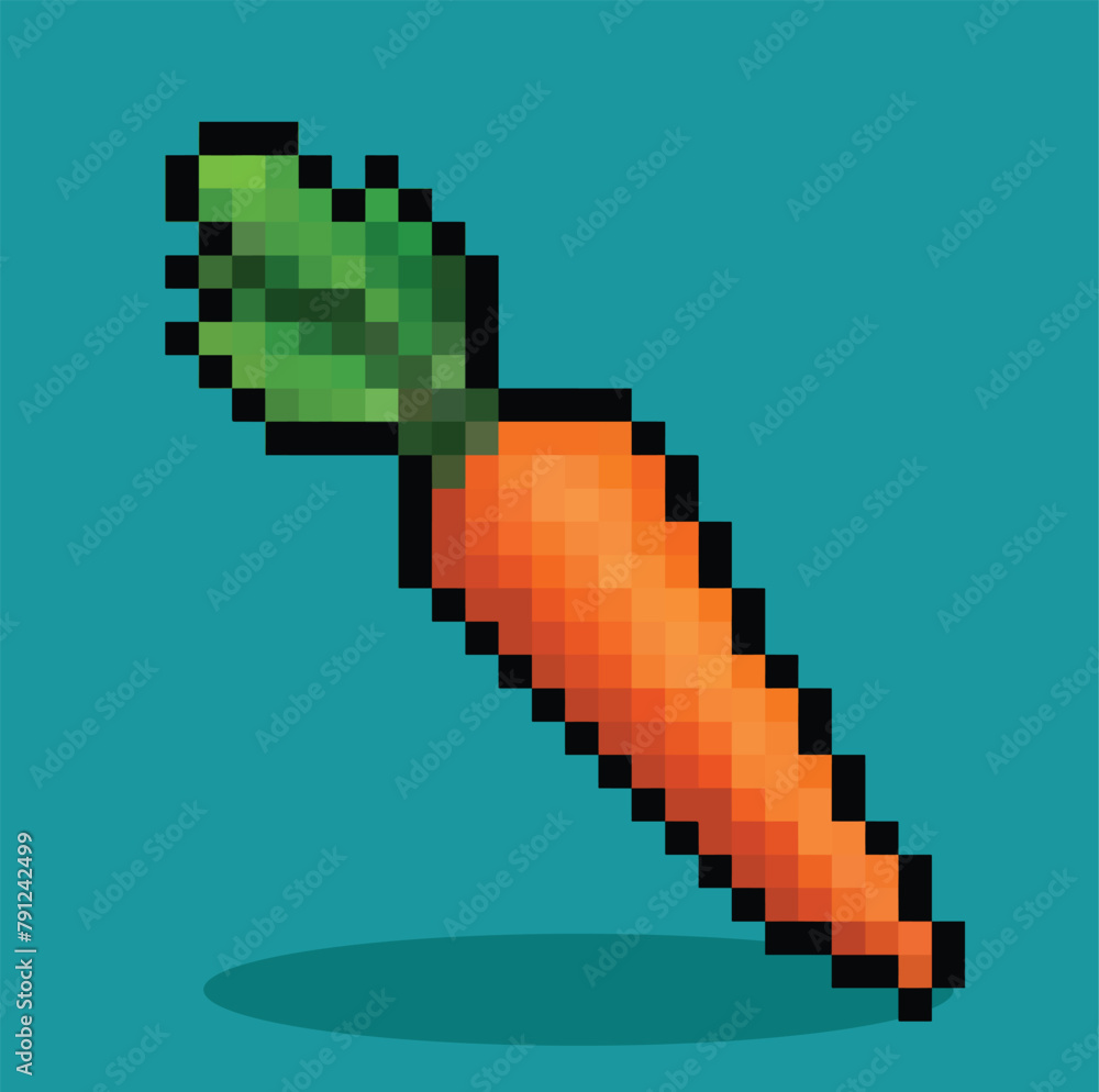 Carrot in 8 bit pixel art. Carrot pixel in vector