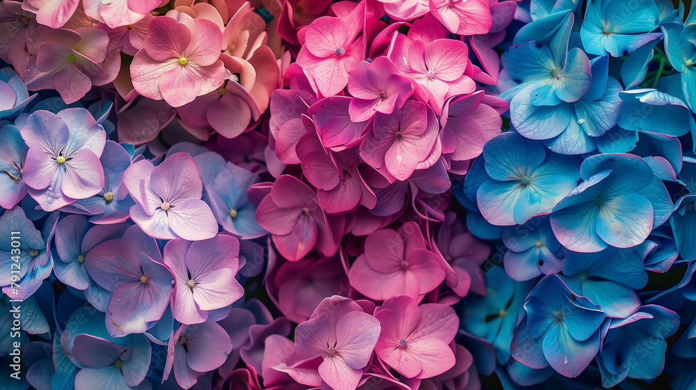A bunch of flowers with different colors, including pink, blue, and purple. The flowers are arranged in a way that creates a sense of harmony and balance A bunch of flowers with different colors, including pink, blue, and purple. The flowers are arranged in a way that creates a sense of harmony and balance