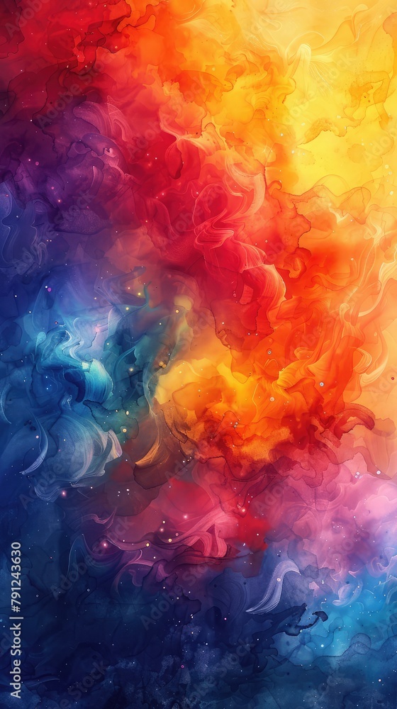 Abstract multicolored smoke of blue, red and yellow colors on a black isolated background
,Abstract watercolor for background.