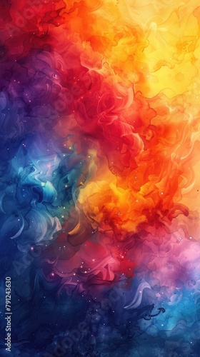 Abstract multicolored smoke of blue, red and yellow colors on a black isolated background ,Abstract watercolor for background.