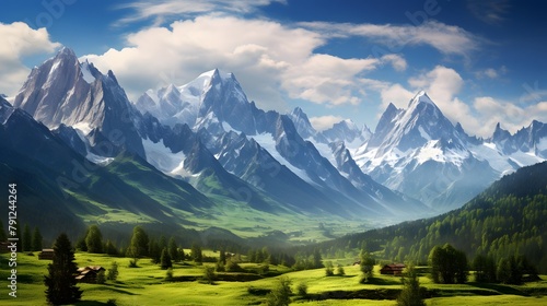 Panoramic view of the mountain range in the Swiss Alps.
