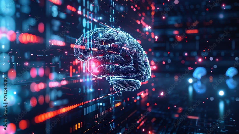 Image of human brain and data processing Image of human brain and data processing