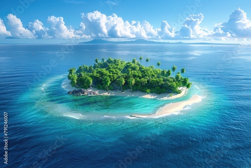 An island in the middle of the ocean with beautiful palm trees. © kvladimirv