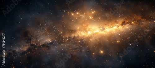 Vivid galaxy displaying numerous stars and shining brightly with a glowing yellow light in the vast cosmic expanse photo