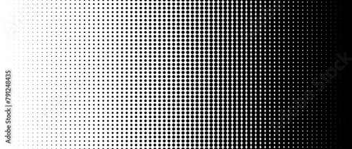 Dotted halftone gradient texture. Fading polka dot background. Repeating dots gradation pattern. Black vanishing comic pop art overlay backdrop. Halftone raster effect wallpaper. Vector illustration